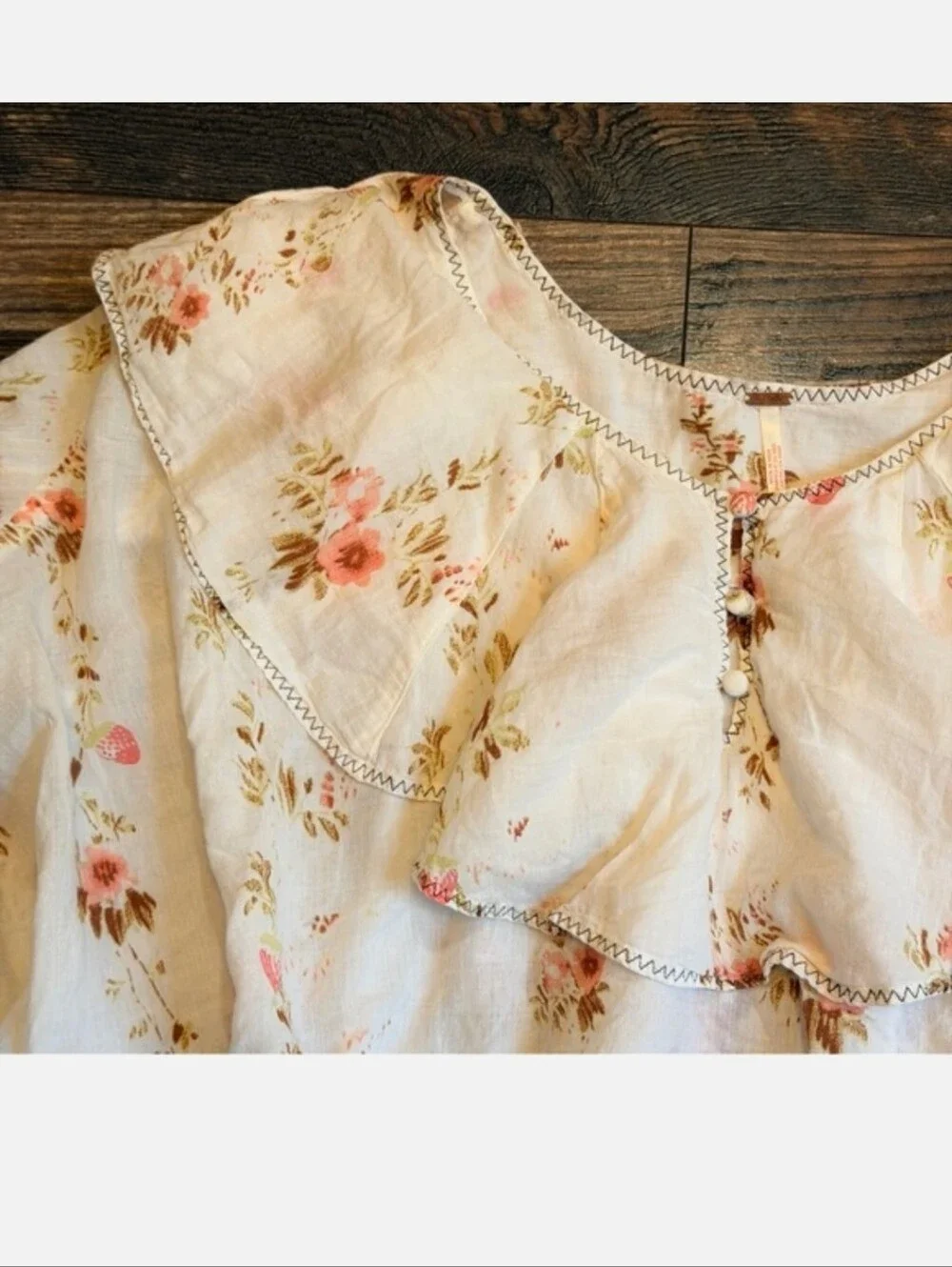 FREE PEOPLE Camilla Printed Vintage Floral French Country Blouse Ivory S NWOT